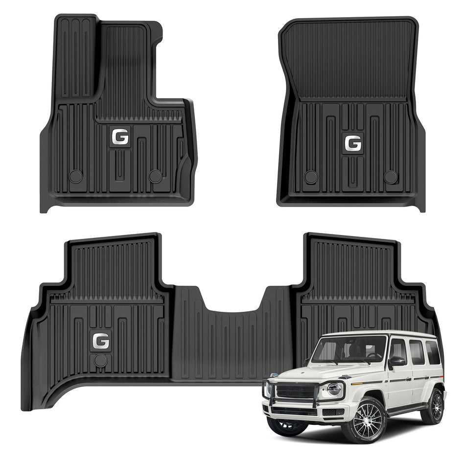 LASFIT LINERS Floor Mats Fits for 2019-2024 Mercedes Benz G Class (G500 G550 G63 AMG), All Weather Guard TPE Car Liners,1st & 2nd Row Set
