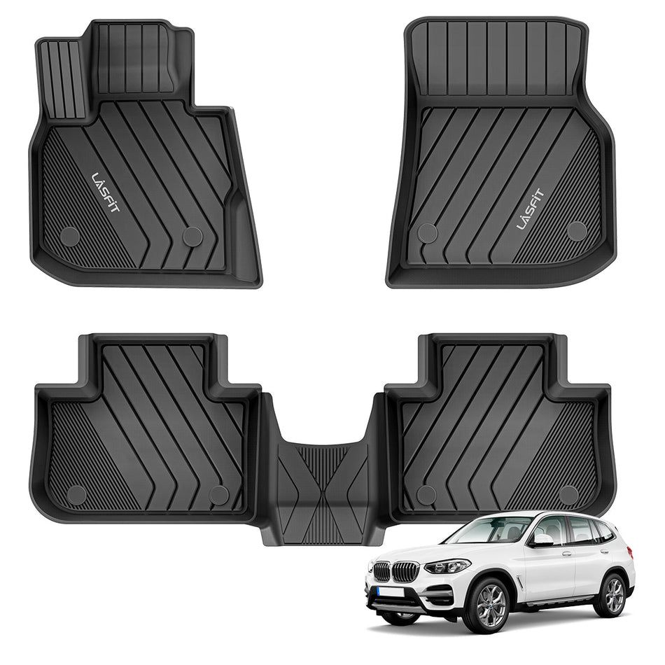 LASFIT LINERS Floor Mats Fits for BMW X3 New 2018-2024 Custom All Weather TPE Floor Liners, Front & Rear Rows, Black