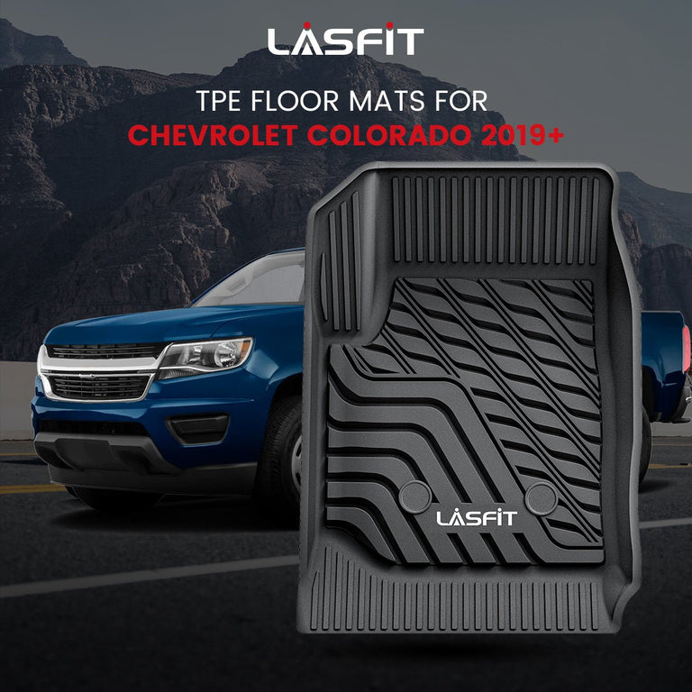 LASFIT LINERS Floor Mats for 2015-2022 Chevrolet Chevy Colorado Crew Cab All Weather TPE Car Mats, Custom Fit Floor Liners, 1st & 2nd Row, Black