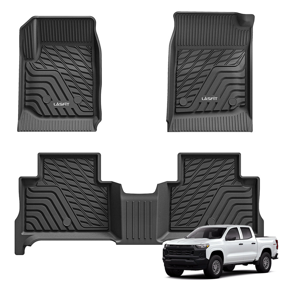 LASFIT LINERS Floor Mats for 2015-2022 Chevrolet Chevy Colorado Crew Cab All Weather TPE Car Mats, Custom Fit Floor Liners, 1st & 2nd Row, Black