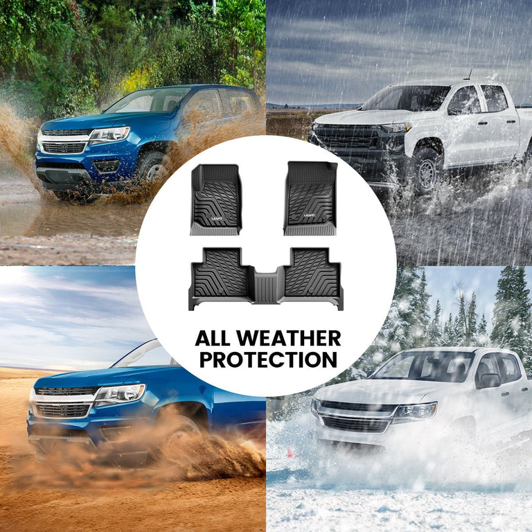 LASFIT LINERS Floor Mats for 2015-2022 GMC Canyon Crew Cab All Weather TPE Car Mats, Custom Fit Floor Liners, 1st & 2nd Row, Black