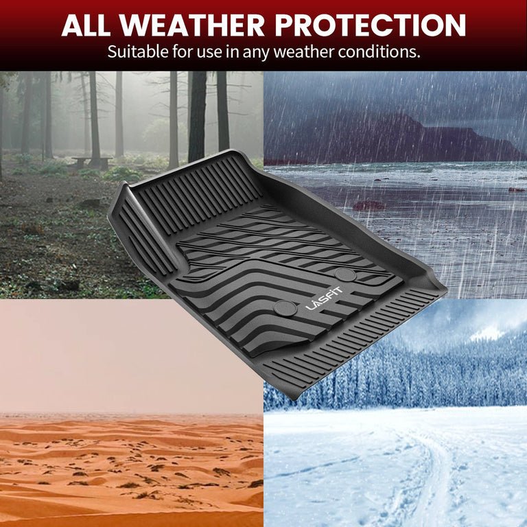 LASFIT LINERS Floor Mats for 2015-2022 GMC Canyon Crew Cab All Weather TPE Car Mats, Custom Fit Floor Liners, 1st & 2nd Row, Black