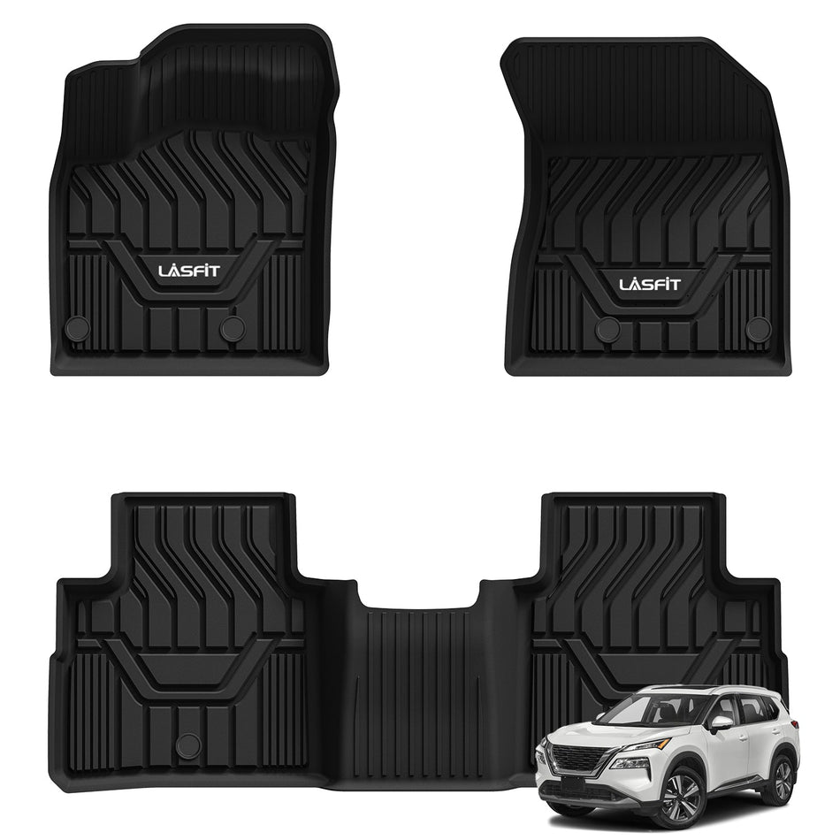 LASFIT LINERS Floor Mats for 2021-2023 Nissan Rogue All Weather Custom Fit TPE Floor Liners, 1st & 2nd Row, Black (Not Fit Rogue Sport)