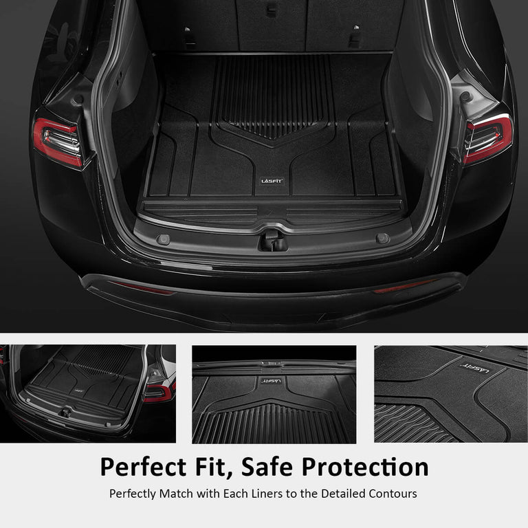 LASFIT LINERS Trunk Mats for Tesla Model Y 2023 2022 2021 2020 5 Seats Cargo Liners All Weather Protection Custom Fit TPE Mats Black