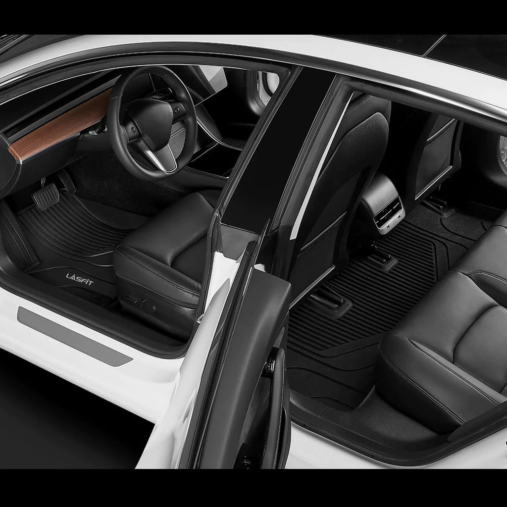 LASFIT LINERS Floor Mats for Tesla Model 3 2020 2019 2018 2017, All Weather Guard Custom Fit TPE Car Liners Accessories, Front and Rear 2 Rows Set