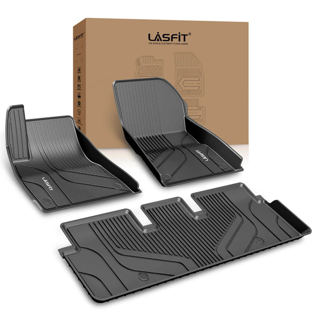 LASFIT LINERS Floor Mats for Tesla Model 3 2020 2019 2018 2017, All Weather Guard Custom Fit TPE Car Liners Accessories, Front and Rear 2 Rows Set