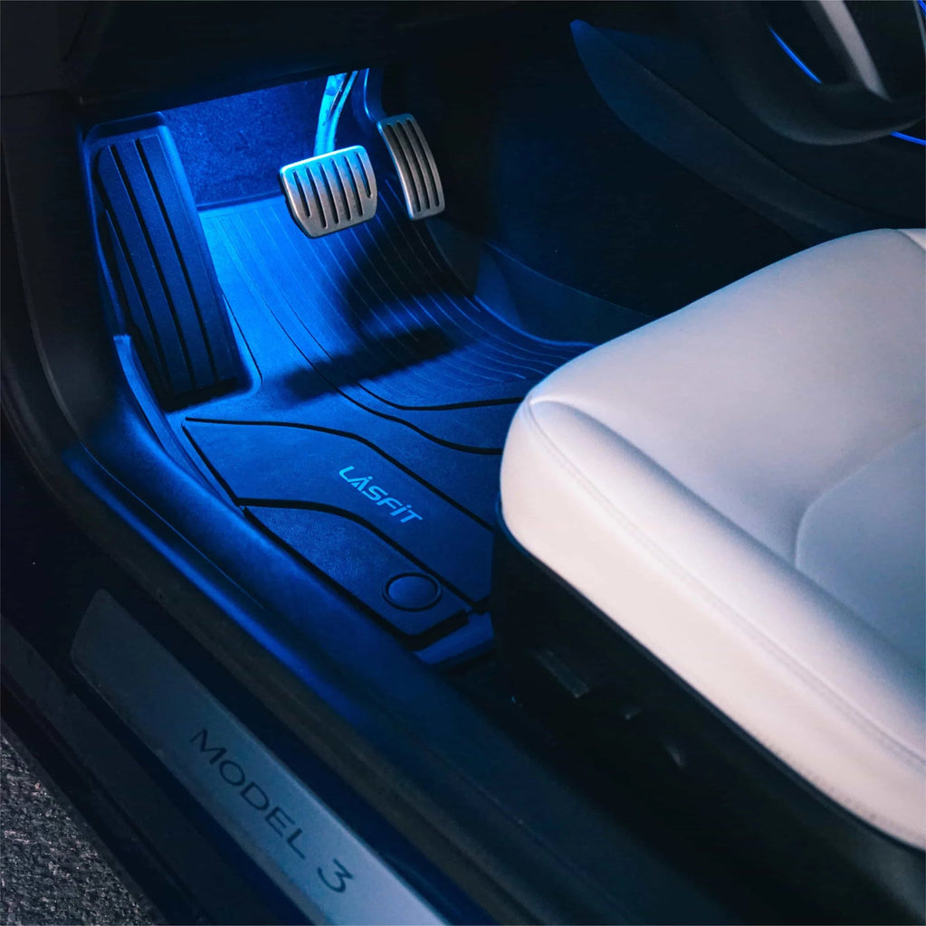 LASFIT LINERS Floor Mats for Tesla Model 3 2020 2019 2018 2017, All Weather Guard Custom Fit TPE Car Liners Accessories, Front and Rear 2 Rows Set