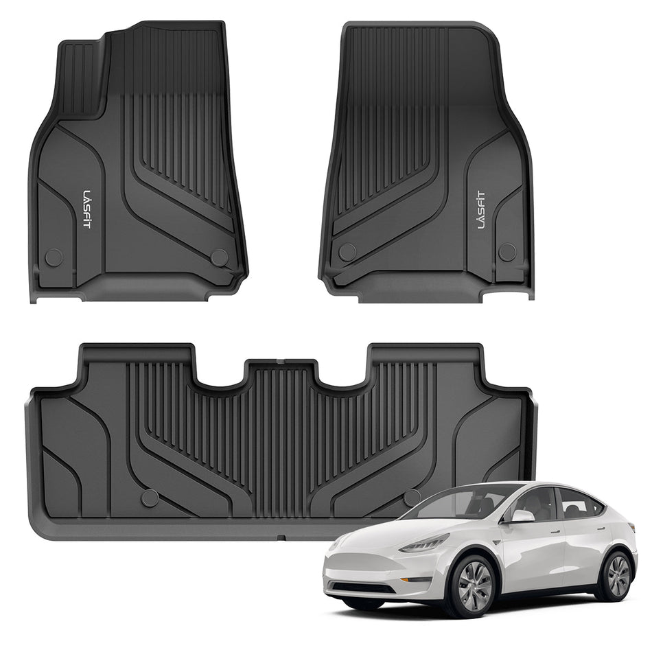 LASFIT LINERS Floor Mats for 2023 Tesla Model Y 2022 2021 2020, All Weather TPE Car Mats Custom Fit Floor Liners, Front and Rear 2 Rows Set