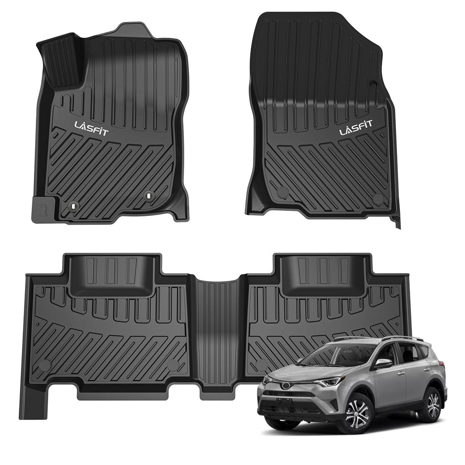 LASFIT LINERS Floor Mats Fit for 2013-2018 Toyota RAV4 (Not for Hybrid or Prime), All Weather Custom Fit Car Floor Liners 1st & 2nd Row, Black