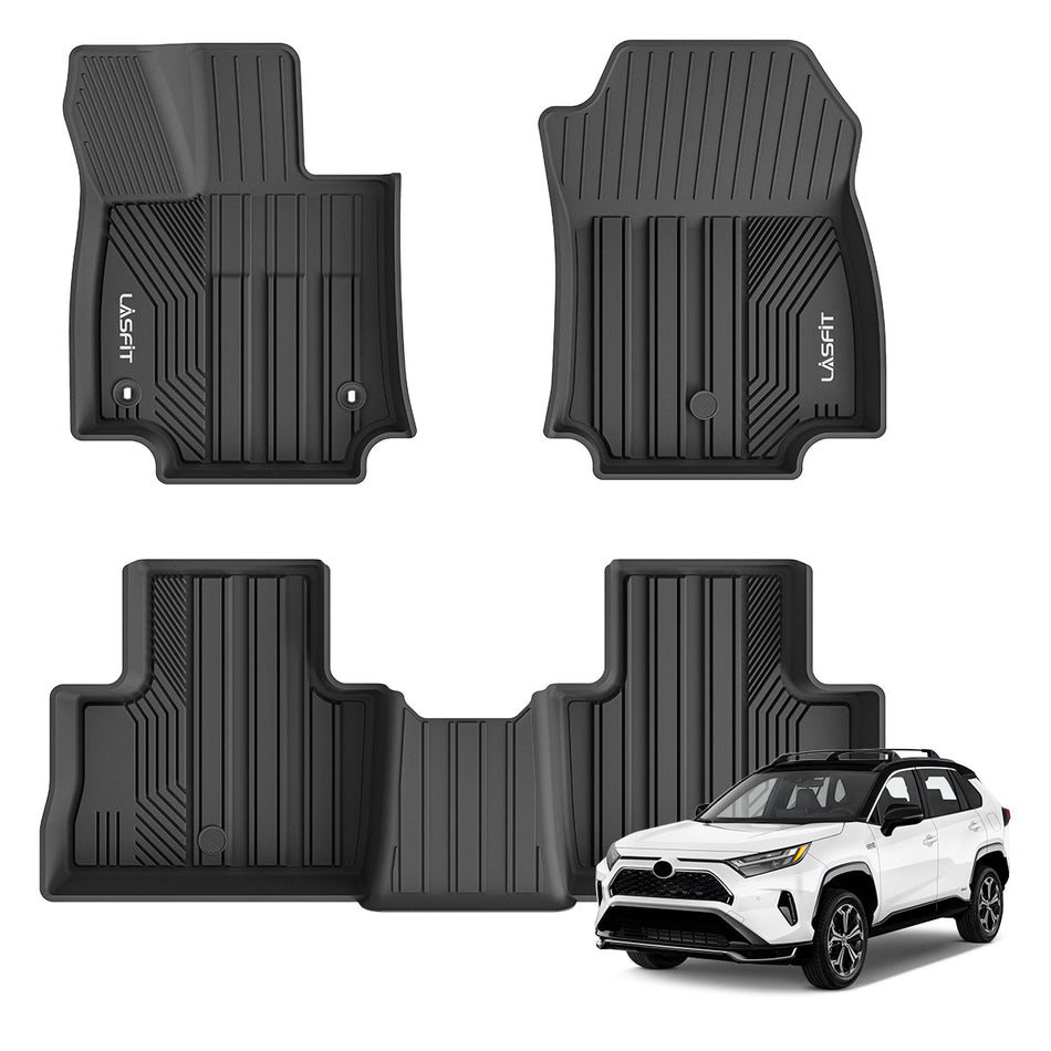 LASFIT LINERS Floor Mats Fit for 2019-2024 Toyota RAV4 (Not for Hybrid or Prime), All Weather Custom Fit Car Floor Liners Front and Rear mats 1st & 2nd Row, Black