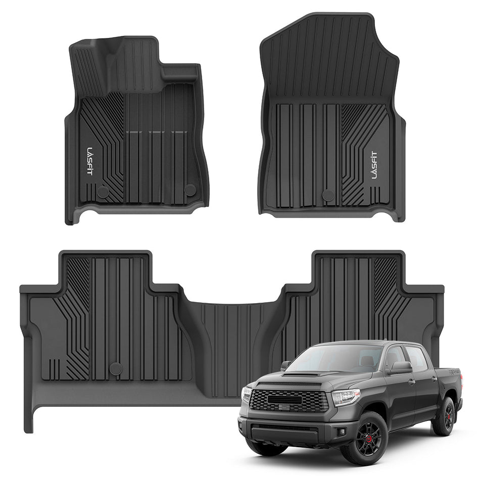 LASFIT LINERS Floor Mats Fit for 2014-2021 Toyota Tundra CrewMax Cab Only, Custom Fit TPE All Weather Floor Liners 1st & 2nd Row Car Mats, Black